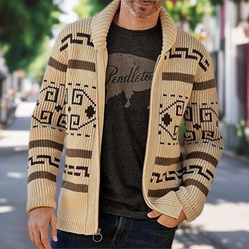 Men's Slim-Fit Jacquard Knit Cardigan – Casual Long-Sleeve Open Front Sweater With Ribbed Hem (Khaki/Gray/Navy, M-3XL, Wrinkle-Free)