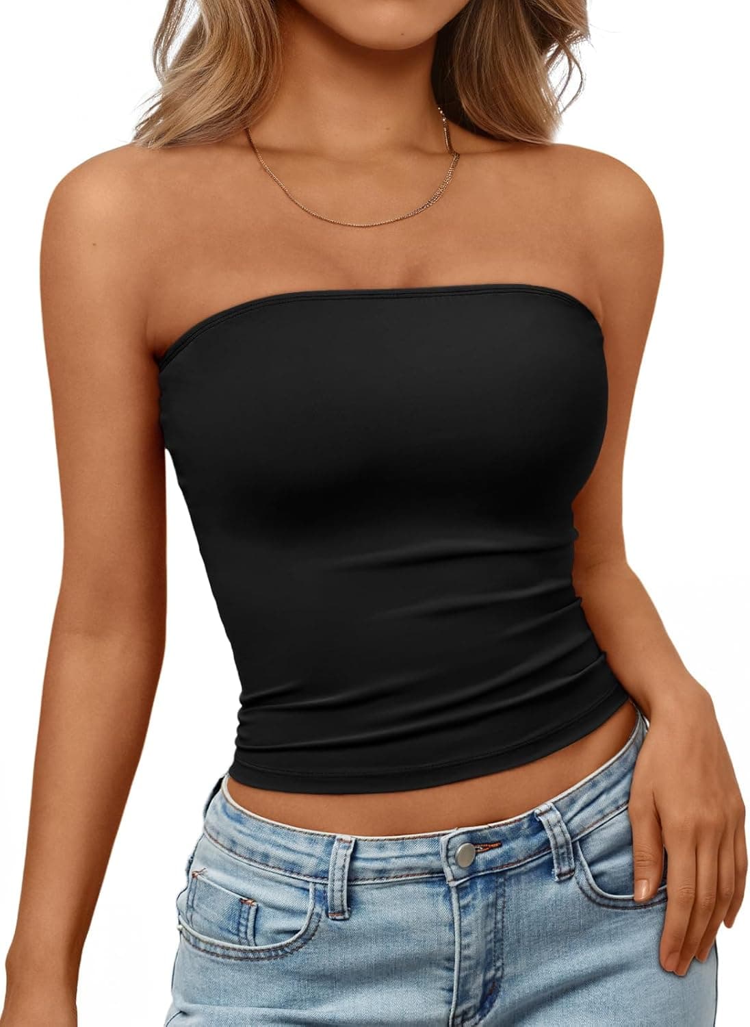 Summer Casual Going Out Strapless Tube Top For Women, Basic Slim Fit Cropped Bandeau, Stretchy Soft Non-slip Fabric Ladies Daily Tops