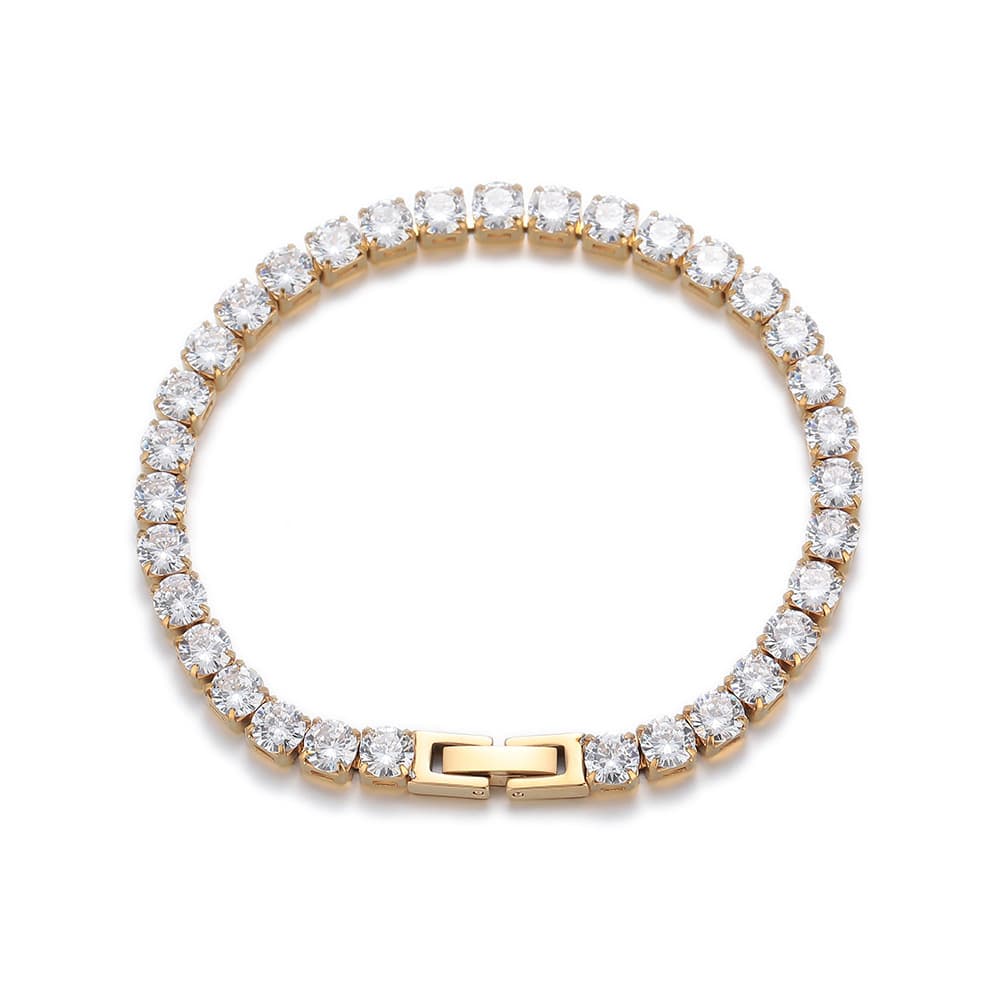 Bracelet de tennis Hip Hop en acier titane et diamants, anti-décoloration, rangée unique, entièrement en diamants, zircon AAA, pour hommes et femm