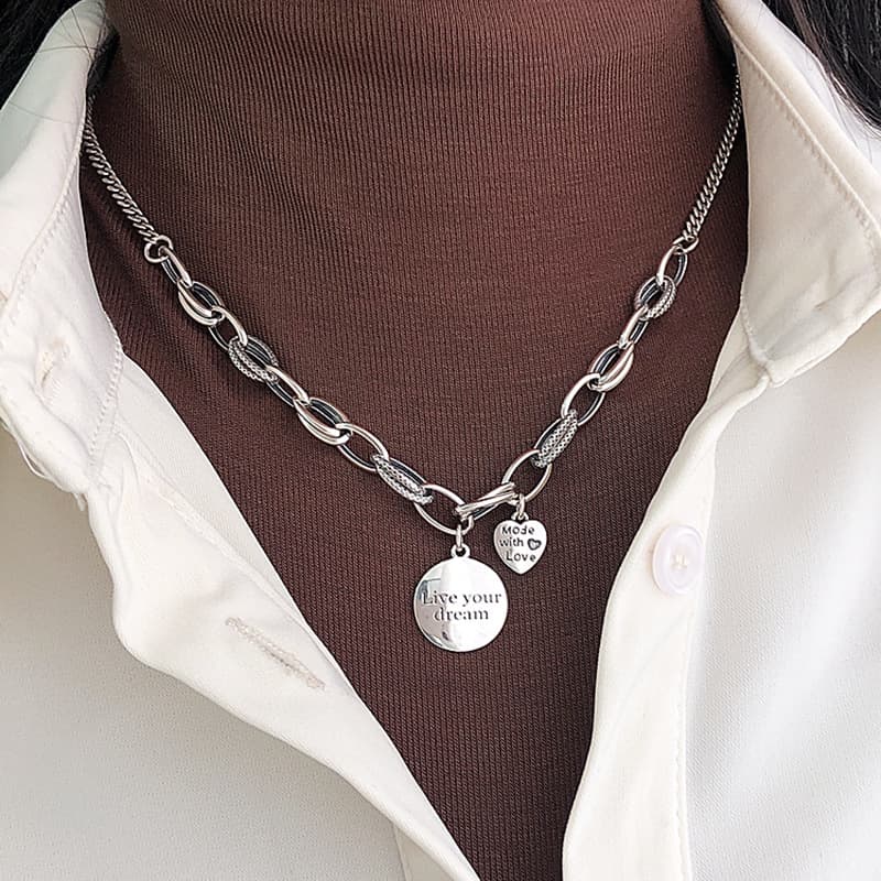 Dreams Come True Necklace Women's Silver Korean Edition Heavy Industry Coarse Letter Round Brand Collar Chain Neckchain