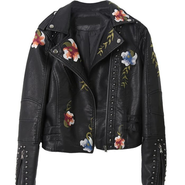 Women's Short Jacket Light Mature Temperament Embroidered Rivets Women's PU Heavy Metal Fashion Leather