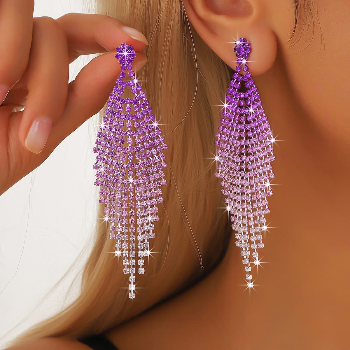 New fashion full diamond tassels high end light luxury style personalized design earrings
