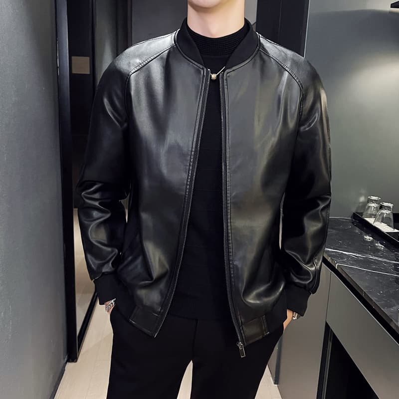 Vêtements pour hommes - Veste en cuir PU tendance et élégante pour hommes - Style motard, coupe ajustée et doublure chaude en polyester pour adol