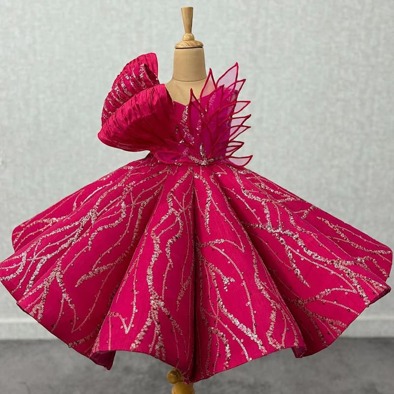 Kid's Clothing Children's Rose Red Dress Irregular Design Princess Dress Sequined Tutu Performance Costume