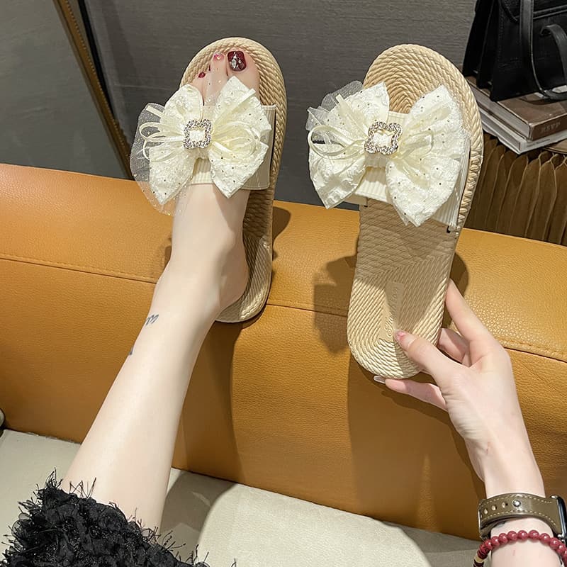 Women's Shoes Version Of Outdoor Slippers Summer New Bow Slippers For Women To Go Out At Home Fashionable And Versatile Trendy Leisure