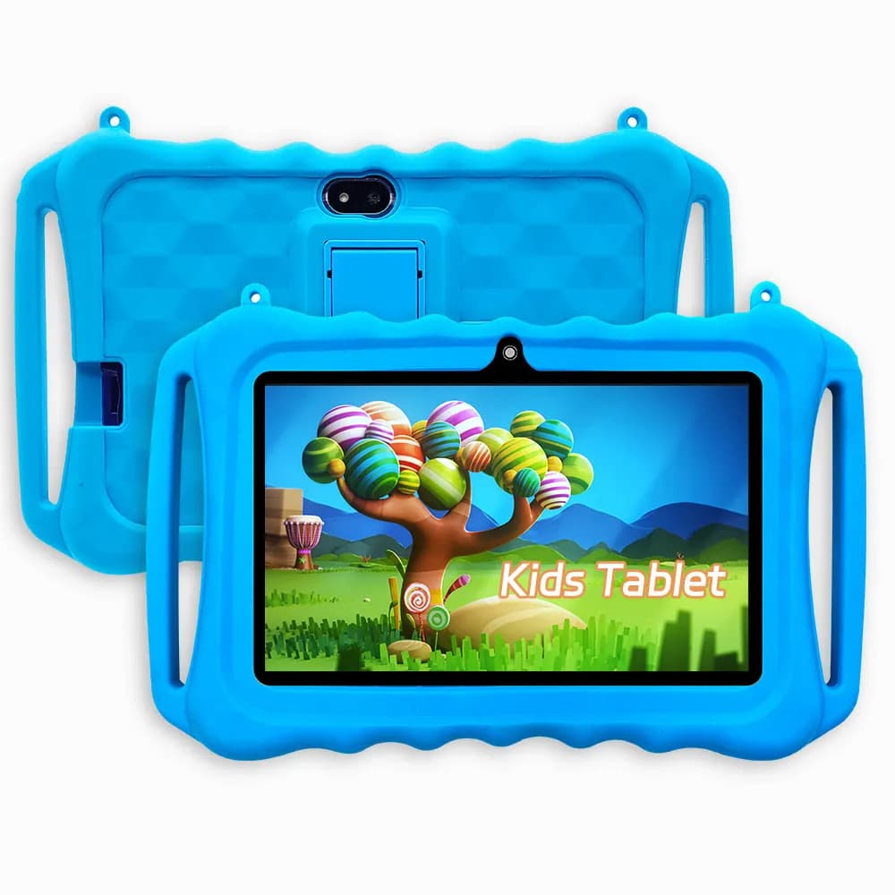 7 Inch Android Learning Tablet For Kids With 2GB RAM, 32GB Storage, WiFi, Dual Camera, Bluetooth, GPS – Includes Leather Case (Blue/Pink)​