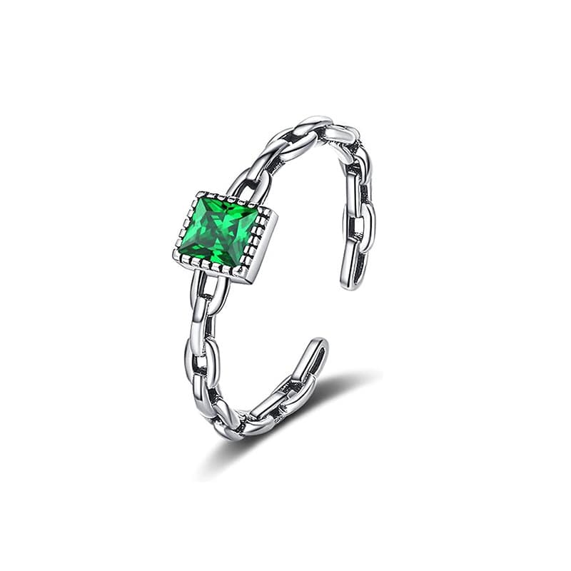 Single Rings Emerald Diamond Ring Female Niche Design Light Luxury High End Chain Opening Adjustable Hand Jewelry
