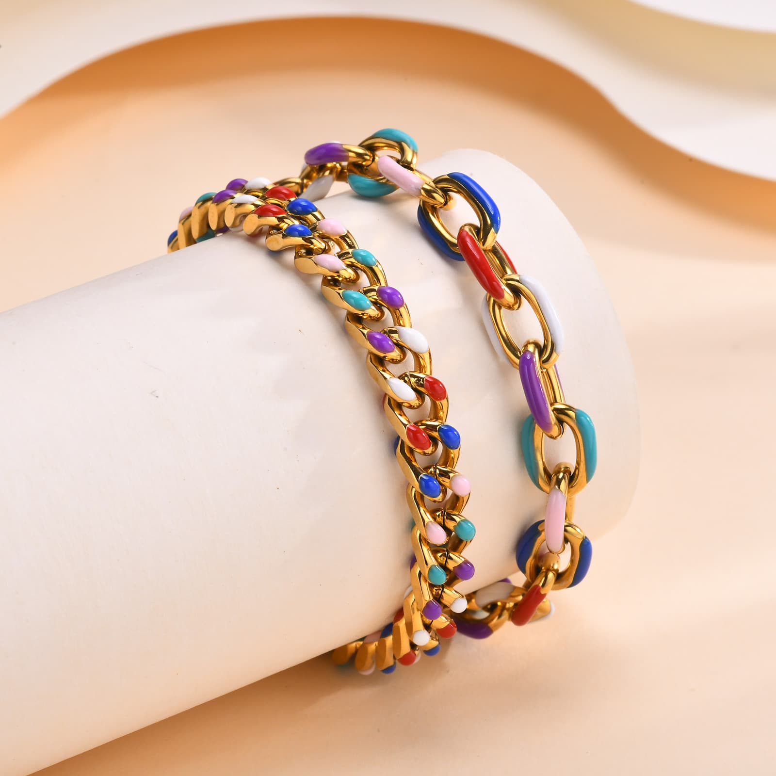 Spring Stream Water Jewelry Fashion Stainless Steel Colorful Resin Cuban Chain Bracelet Gold Accessories BR-1964