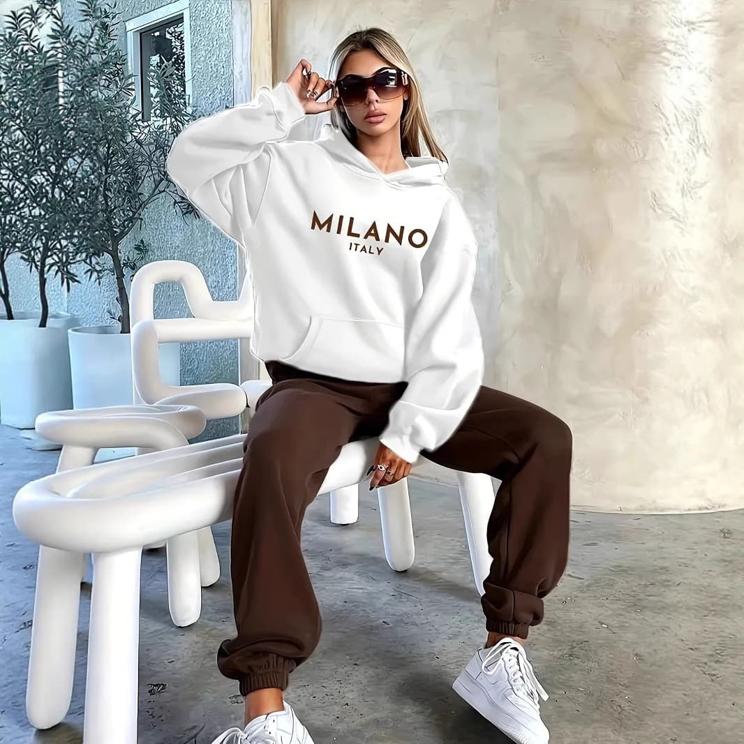 Women's Letter Print Hoodie Set, Long Sleeve Pullover Sweatshirt And Elastic Waist Pants