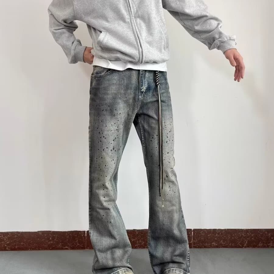 Men's Loose Straight Leg Trendy All Match Trousers Trendy Brand Paint Splash Ink Large Size Straight Jeans