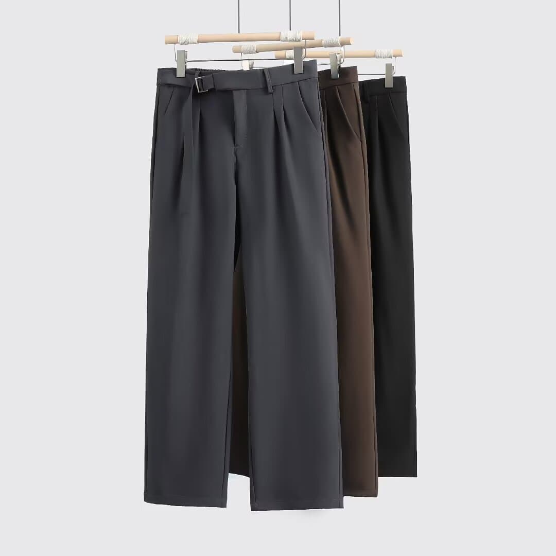 ​​Men's High-Street Straight-Leg Trousers – Polyester Wide-Fit Pants For Casual & Smart Looks (100% Polyester, Non-Stretch)​​
