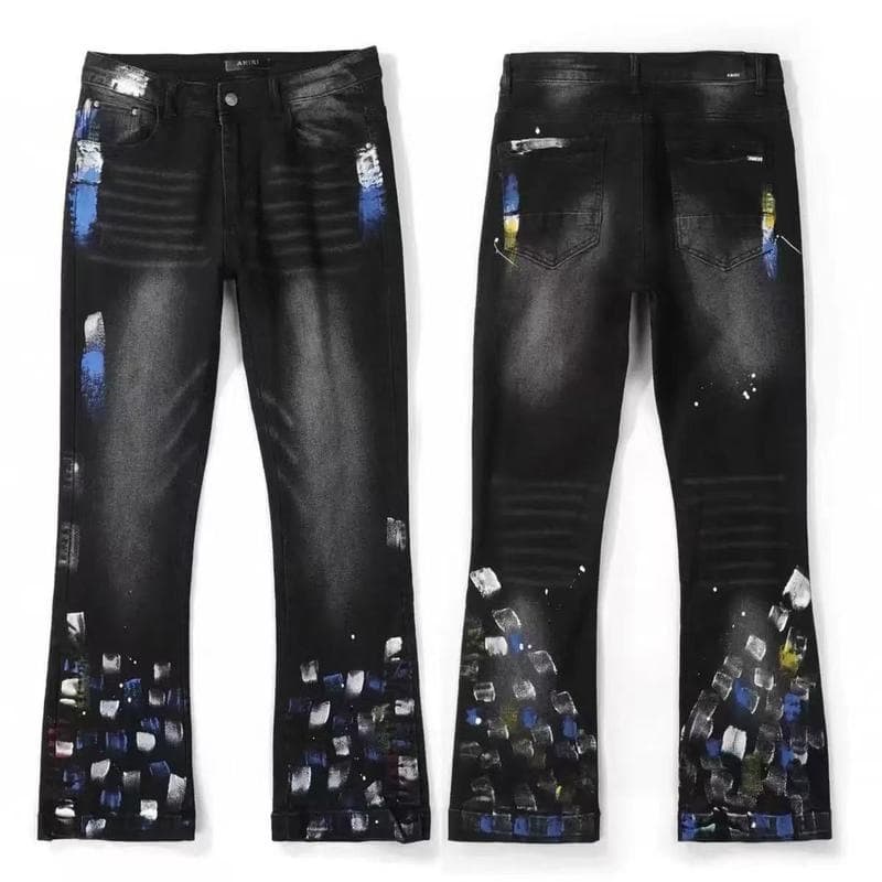 Jeans droits brodés et écussons pour hommes - Denim