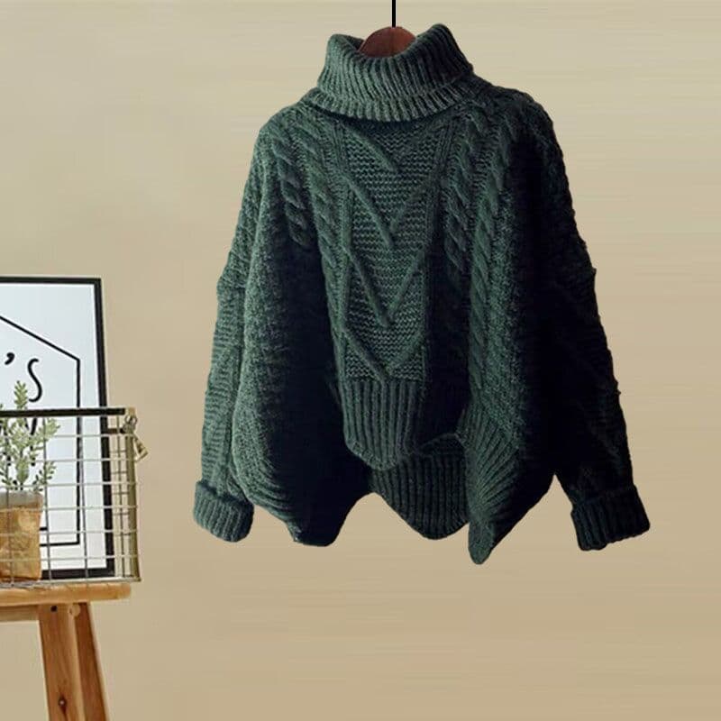 Ensemble deux pièces pour femme : pull à col roulé en maille et jupe amincissante. Collection automne-hiver.