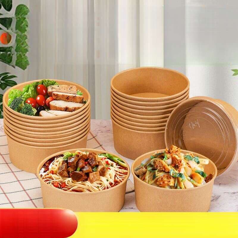 Disposable Packing Thickened Kraft Paper Box, Circular Picnic Camping, Fruit Light Food, Salad Bowl, Lunch Box