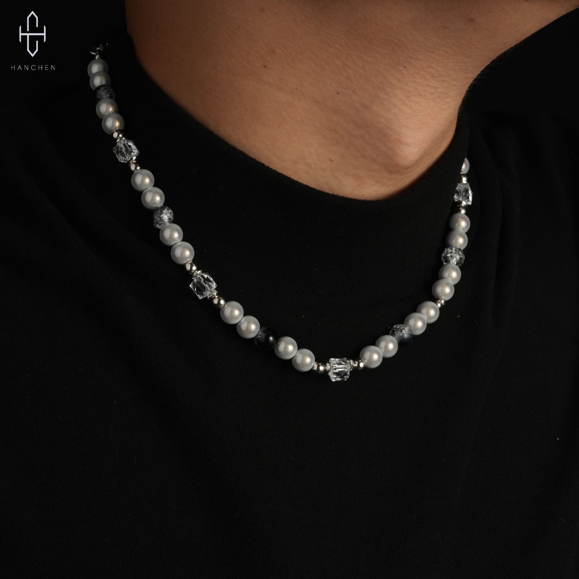 Splicing Pearl Necklace Men's Titanium Steel 2024 New Accessories Ins Trendy Hip-hop Versatile Sweater Chain Women