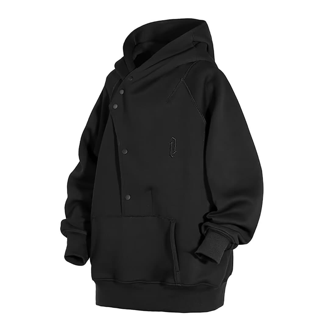 Autumn New Slanted Placket Button Hooded Sweatshirt Men's Loose Casual Hooded Top Jacket
