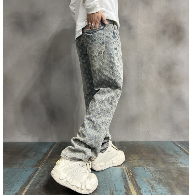 2024 American High Street Jeans Hommes Ample Droite Tendance Marque Ensemble Pantalon Polyvalent