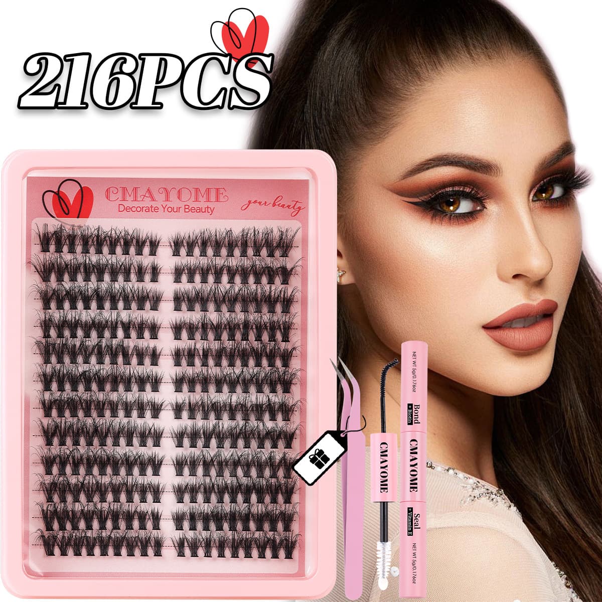 Natural Thick Individual Cluster Segmented False Eyelashes, D-Curl 8-16mm, Soft Synthetic Fiber