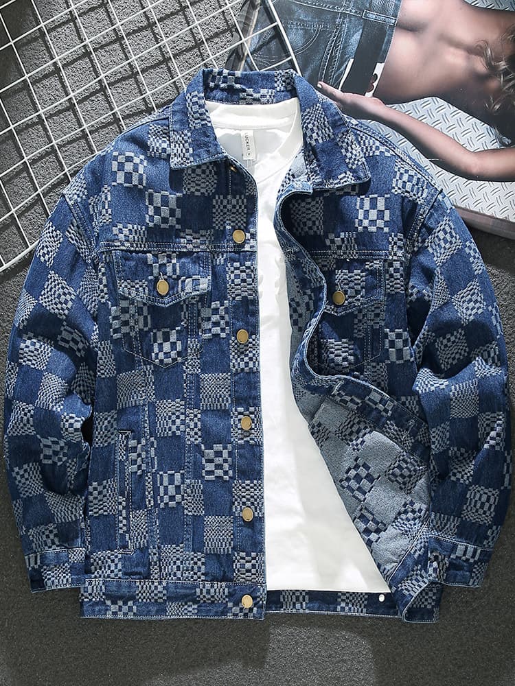 Men's Clothing Denim Jacket Men's Two Piece Hooded Contrast Color Style Trendy Loose Casual Jacket