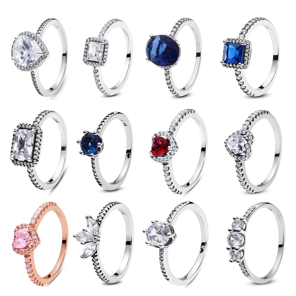 Rings For Women, Plated Silver Shiny CZ Crystal, Love Heart Square Multi Styles Stackable, Fashion Luxury Wedding Engagement Birthday Jewelry Gifts