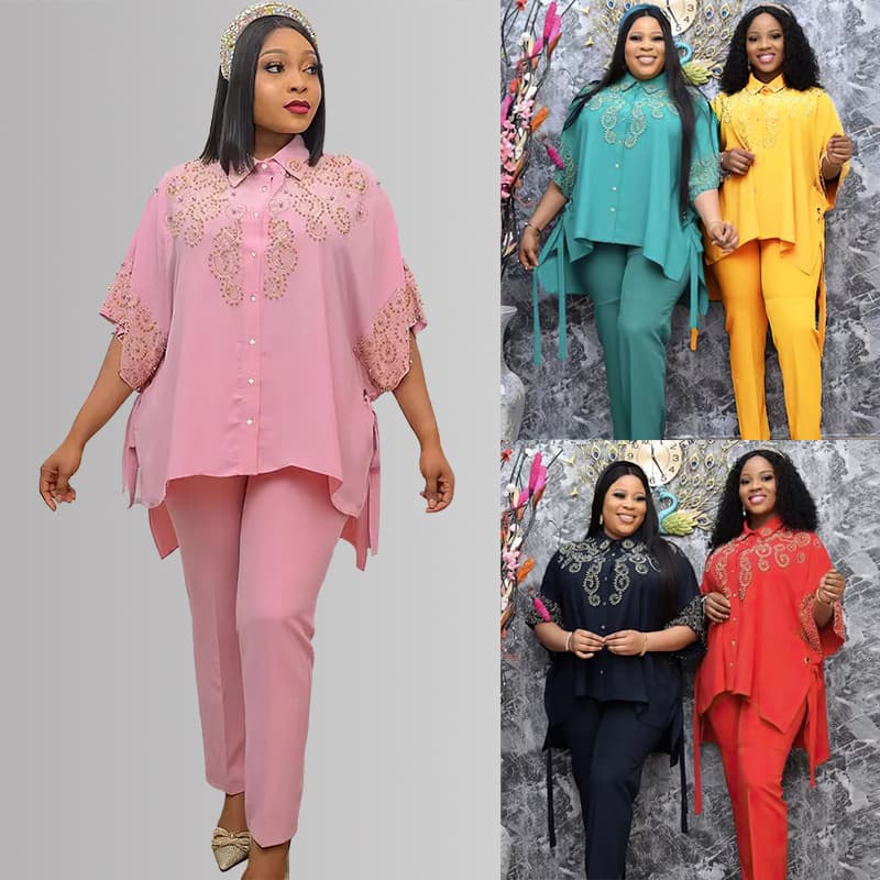 Women's Clothing Plus Size Temperament Two Piece Shirt Pencil Pants