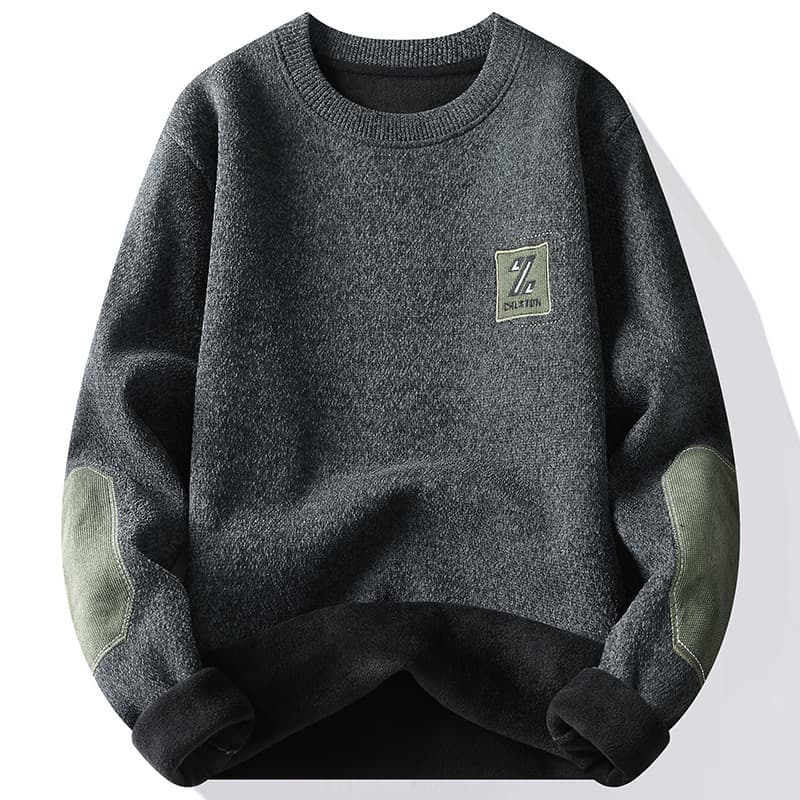 Men’s Fleece-Lined Knit Sweater – Winter Thermal Pullover (XL-5XL, 3 Colors, High-Stretch Polyester Blend, Wrinkle-Resistant, Casual & Urban Style)