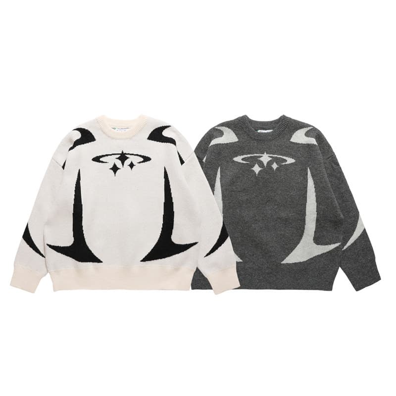 ​​Unisex Oversized Sweater Couple Matching Winter Knitwear, Streetwear Pullover With Jacquard Pattern – Thick Warm Polyester Blend
