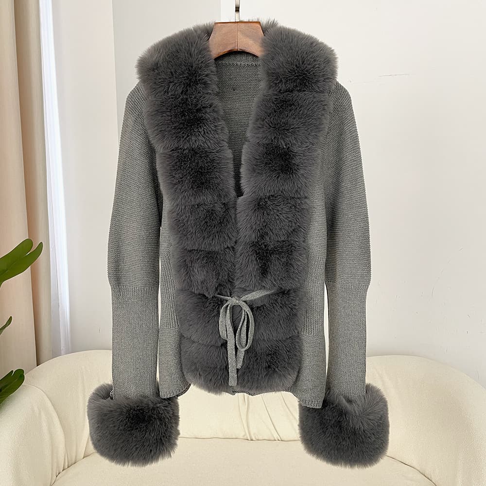 Women's Clothing hot selling spring and autumn cardigan fur coat new fox fur sweater women's knitted sweater