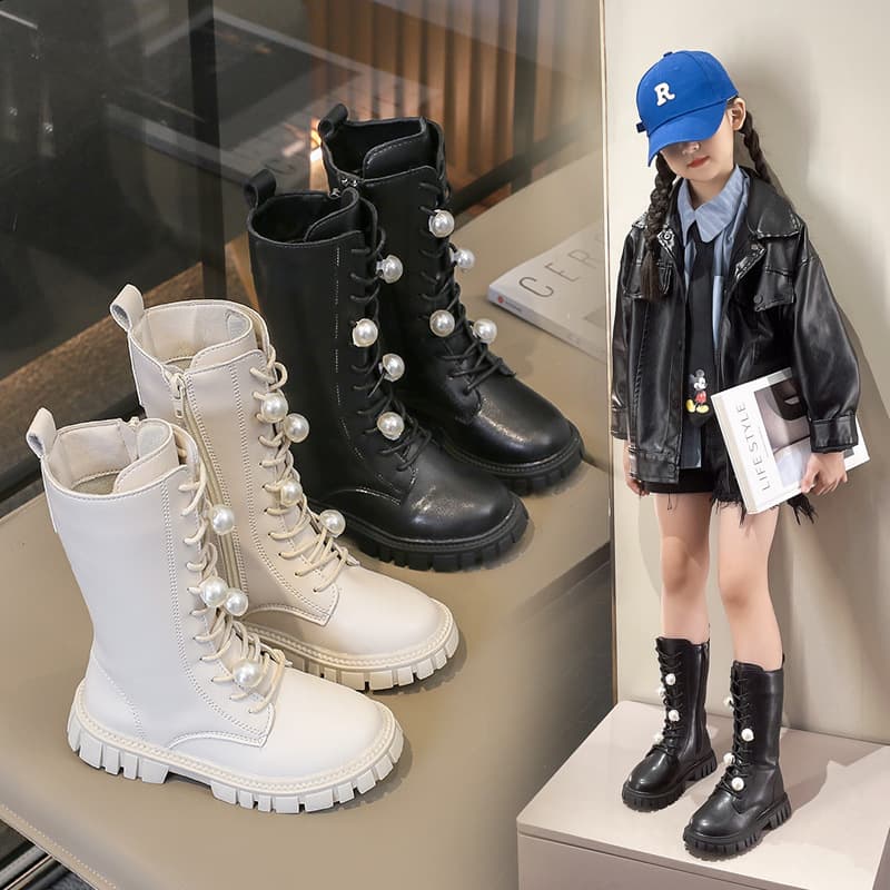 Kids Shoes Girls boots children's 2024 new plus velvet medium and large children's long boots two cotton high boots versatile fashion boots