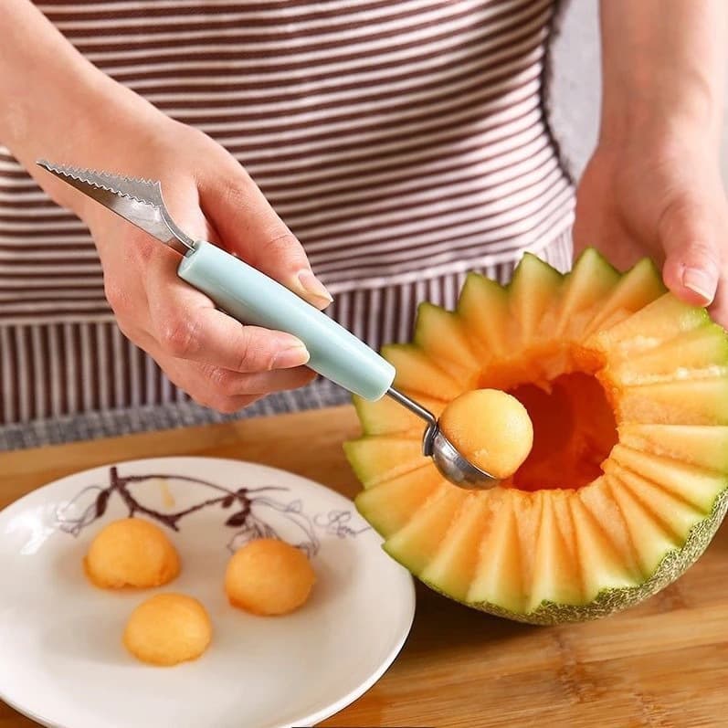 Multifunctional Watermelon Ice Cream Double-Headed Stainless Steel Wave Carving Knife Fruit Platter Hotel Scoop