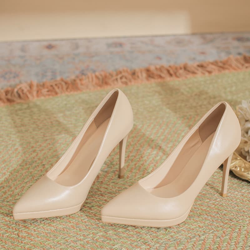 Women's Shoes Nude Casual Business Wedding Party Patent Leather Waterproof Platform Catwalk Sexy Temperament Stiletto Etiquette Single Shoes