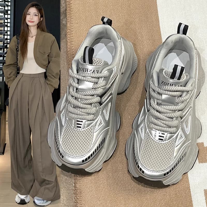 Women's Shoes Paris Dad Shoes Women's New Summer Thick Sole Height Increase Mesh Breathable Versatile Lightweight Sports Casual Shoes
