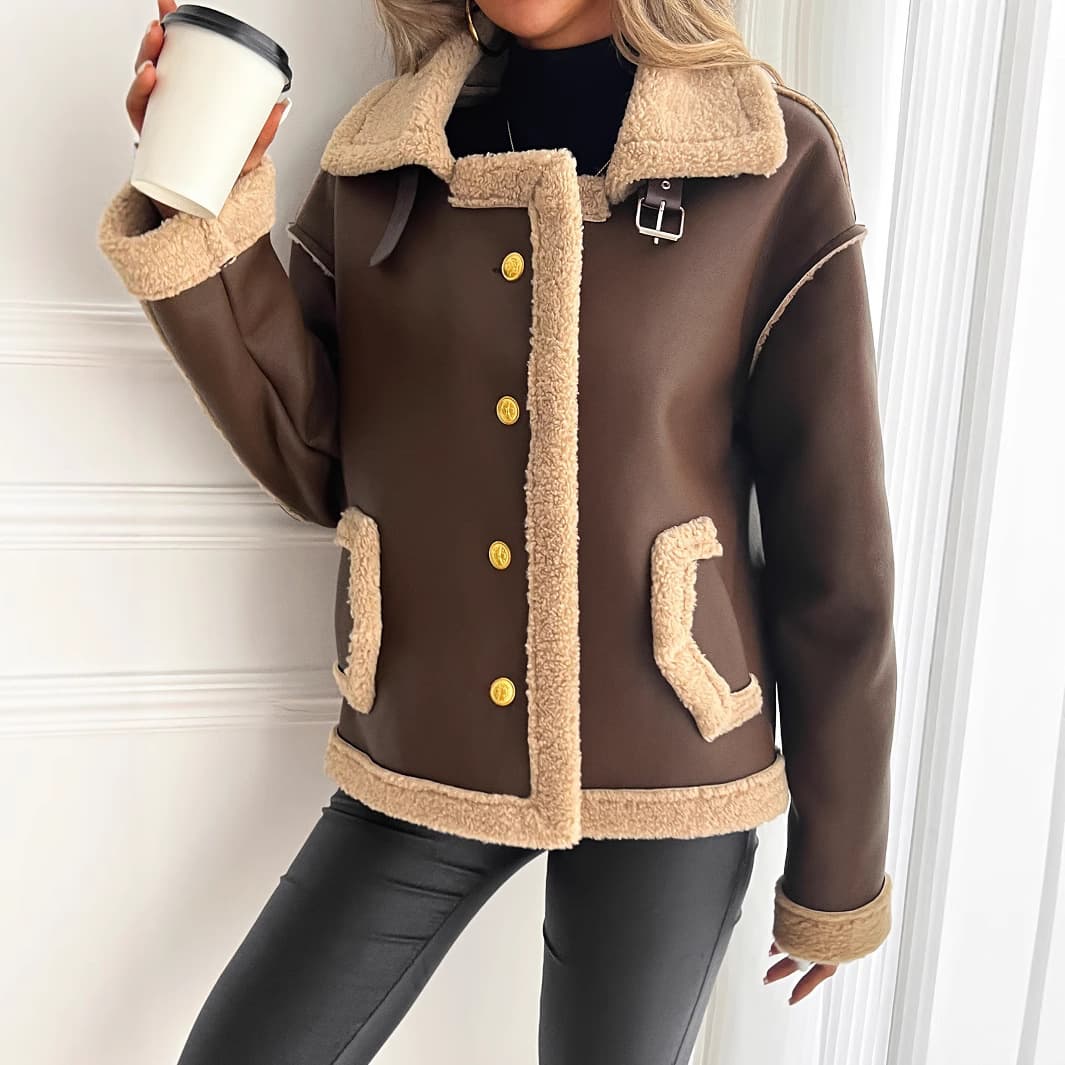 Women’s Premium Faux Leather Fur-Lined Jacket – Winter Warm Lambskin-Style Coat, Stylish Motorcycle-Inspired Outerwear