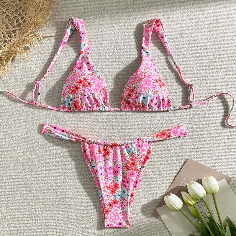 Women's Clothing new floral lace up bikini swimsuit women's three point bikini beach hot spring swimsuit