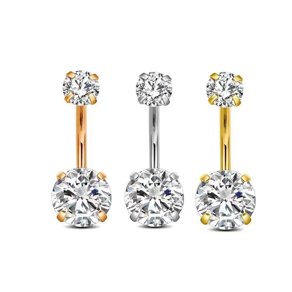 Body Jewelry New Double Zircon Navel Studs, Stainless Steel Navel Rings, Human Piercing.