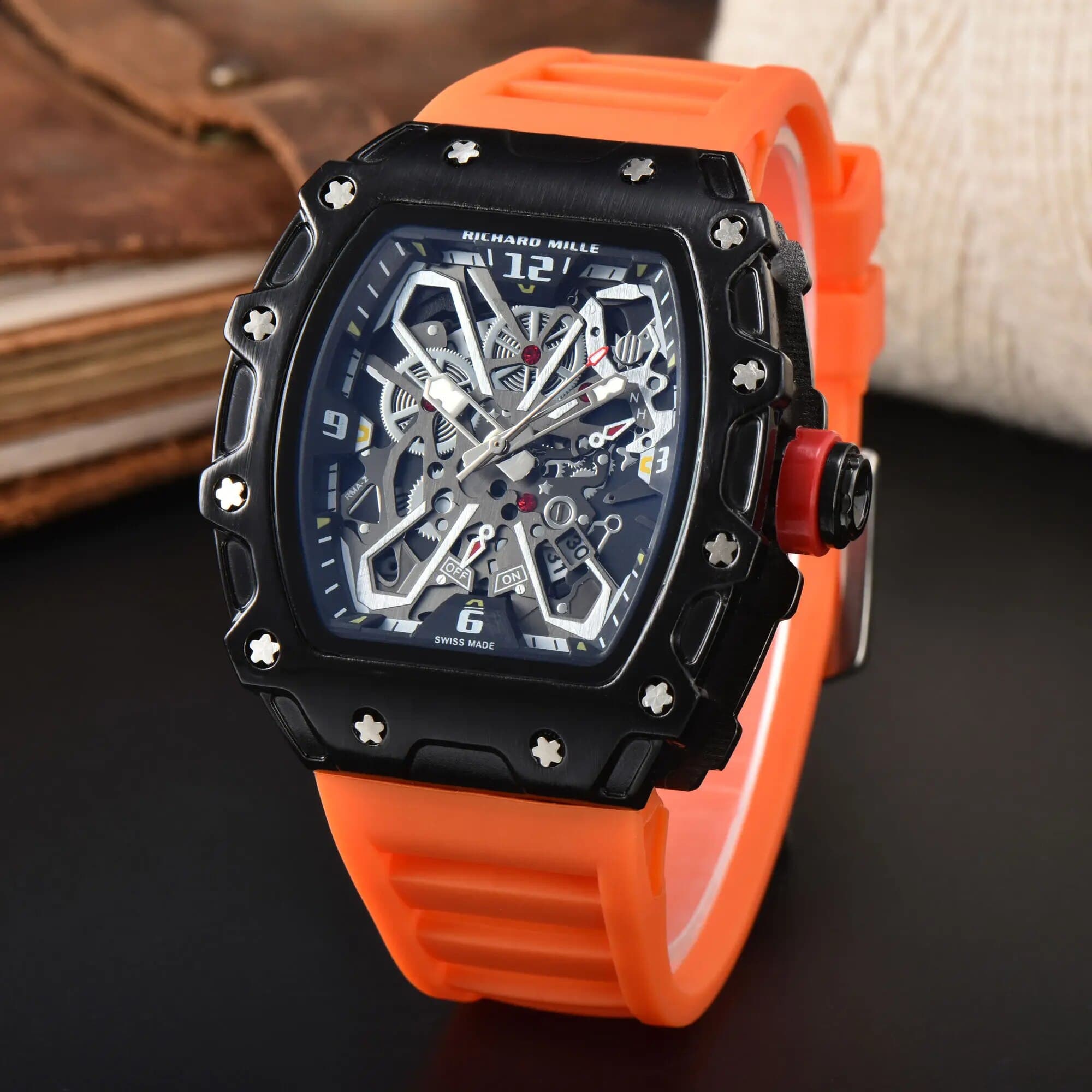 La nouvelle montre chronographe à quartz étanche de la marque de luxe haut de gamme Richard Mille pour hommes, tendance, décontractée, mode, cale