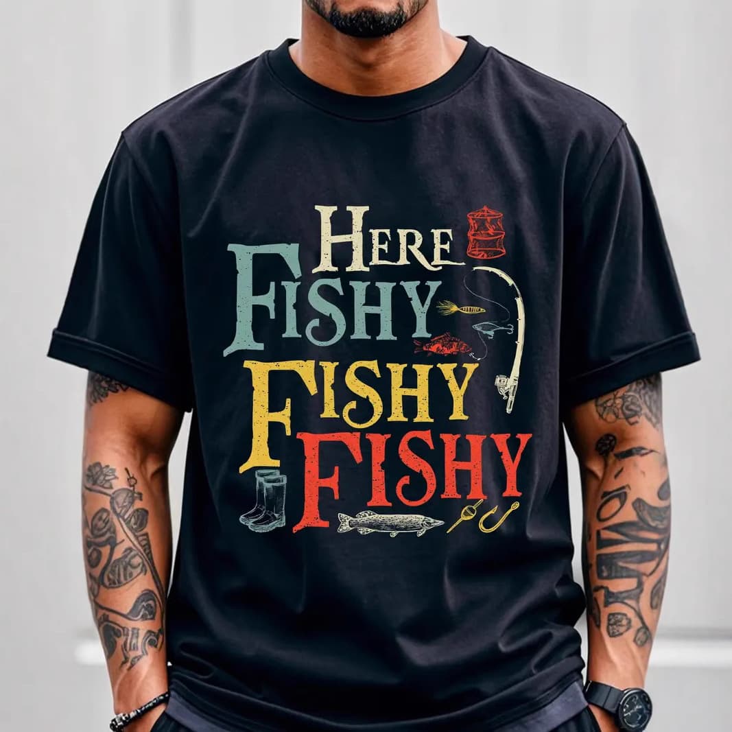 Men's Clothing Vintage Fishing Graphic Print Short Sleeve T-Shirt For Men - Casual Crew Neck Tee With Letter Design - Lightweight Polyester Fabric