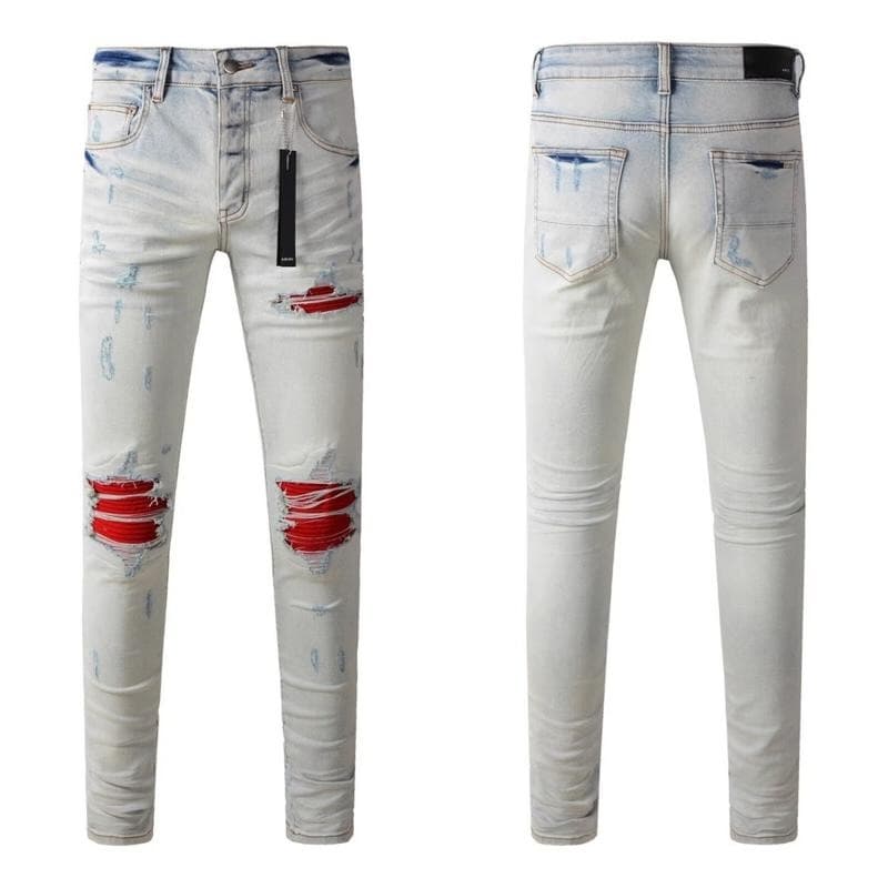 Jeans droits brodés et écussons pour hommes - Denim