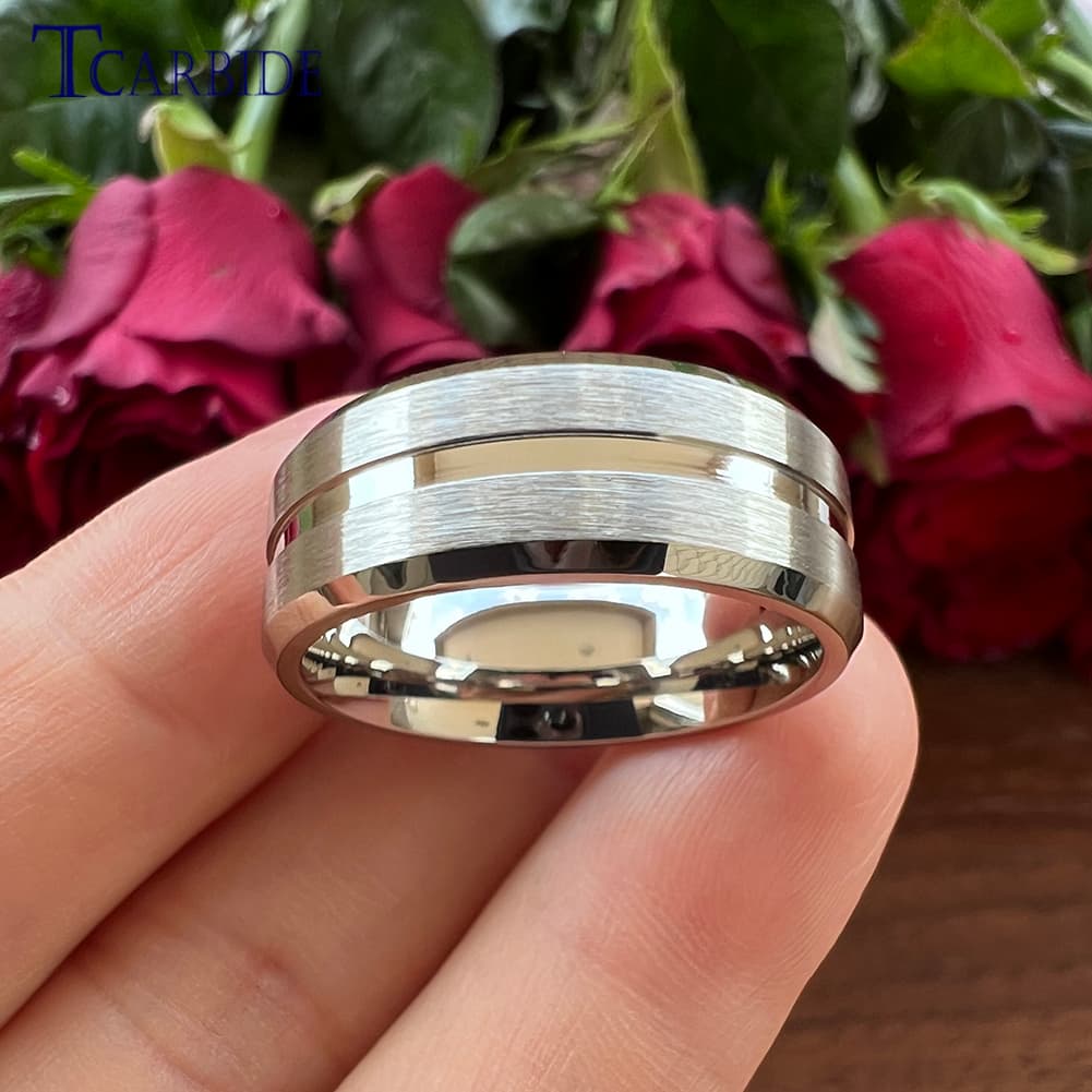 2025 New Arrivals Dropshipping 8mm Stainless Steel Wedding Ring Men Women Daily Life Gift Jewelry Grooved Beveled Brushed Comfort Fit