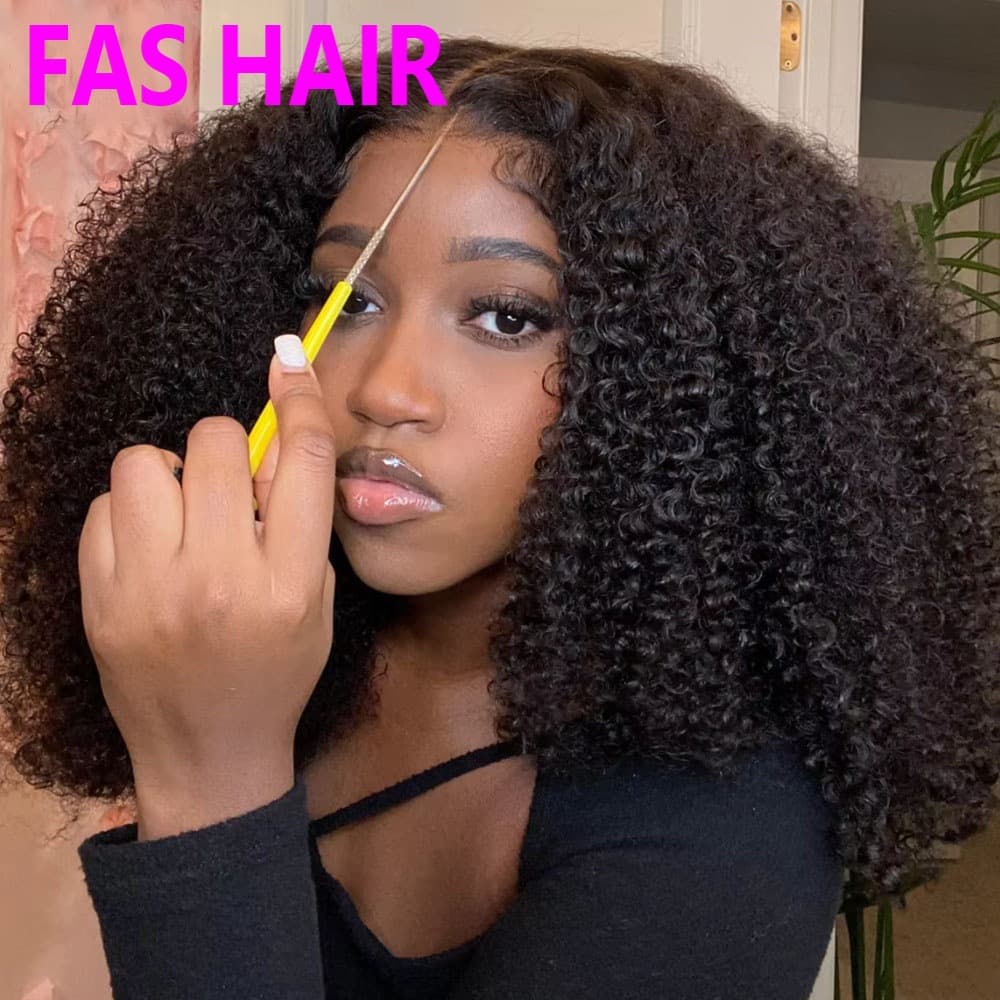 Synthetic Hair Kinky Curly Bob Wig - 100%, Glueless Lace Front (African American Fit, Heat Resistant, Natural Black, 180% Density)