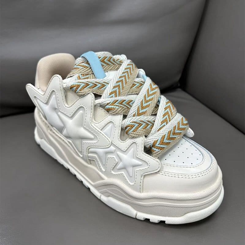 Milky white star shoes rice white bread shoes niche design of men and women with the same thick sole