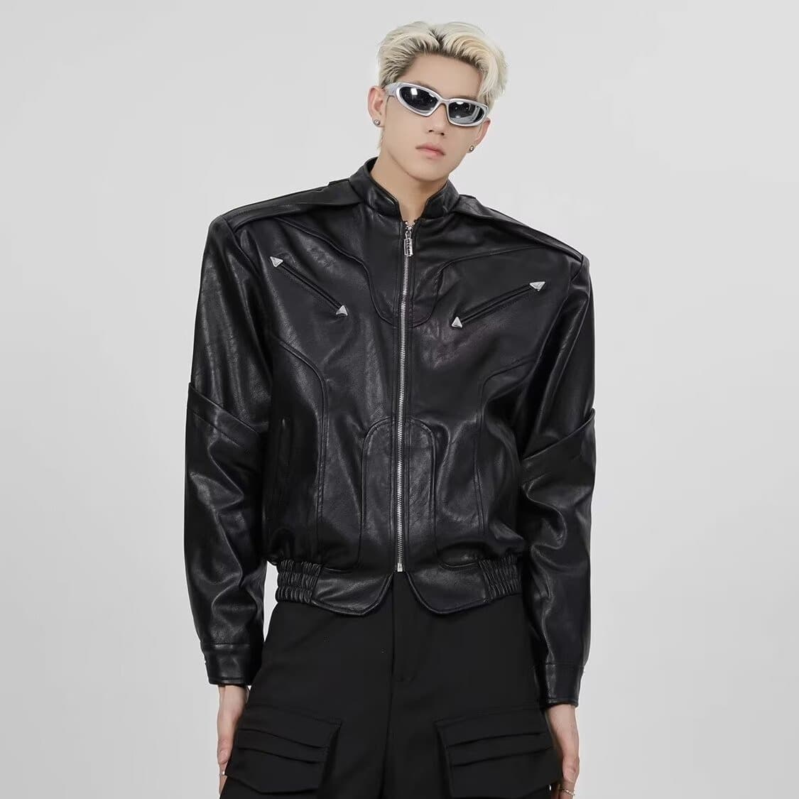 Men's Clothing retro street fashion brand PU leather jacket high street handsome leather jacket