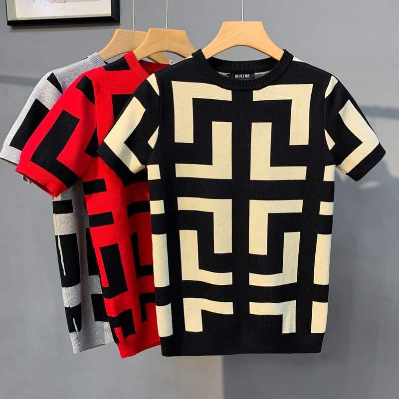 Men's Clothing Popular Men's Short-sleeved Sweater Men's Spring and Autumn Ice Silk Slim-fit Crewneck Knitted Half-sleeve Base Shirt