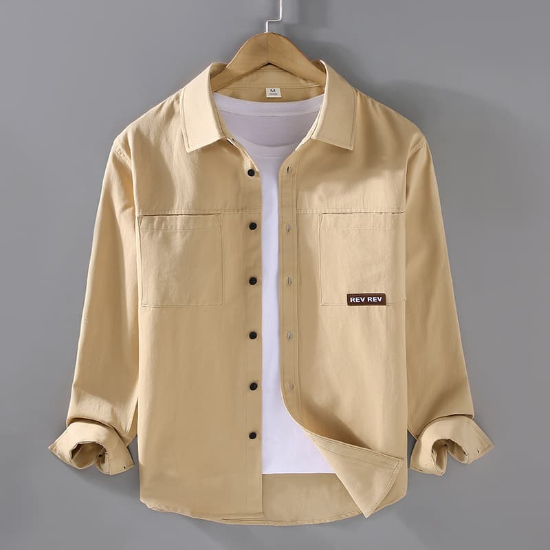Men's pure cotton shirt, long sleeved men's spring and autumn casual fashion design sense, men's Japanese retro long sleeved shirt