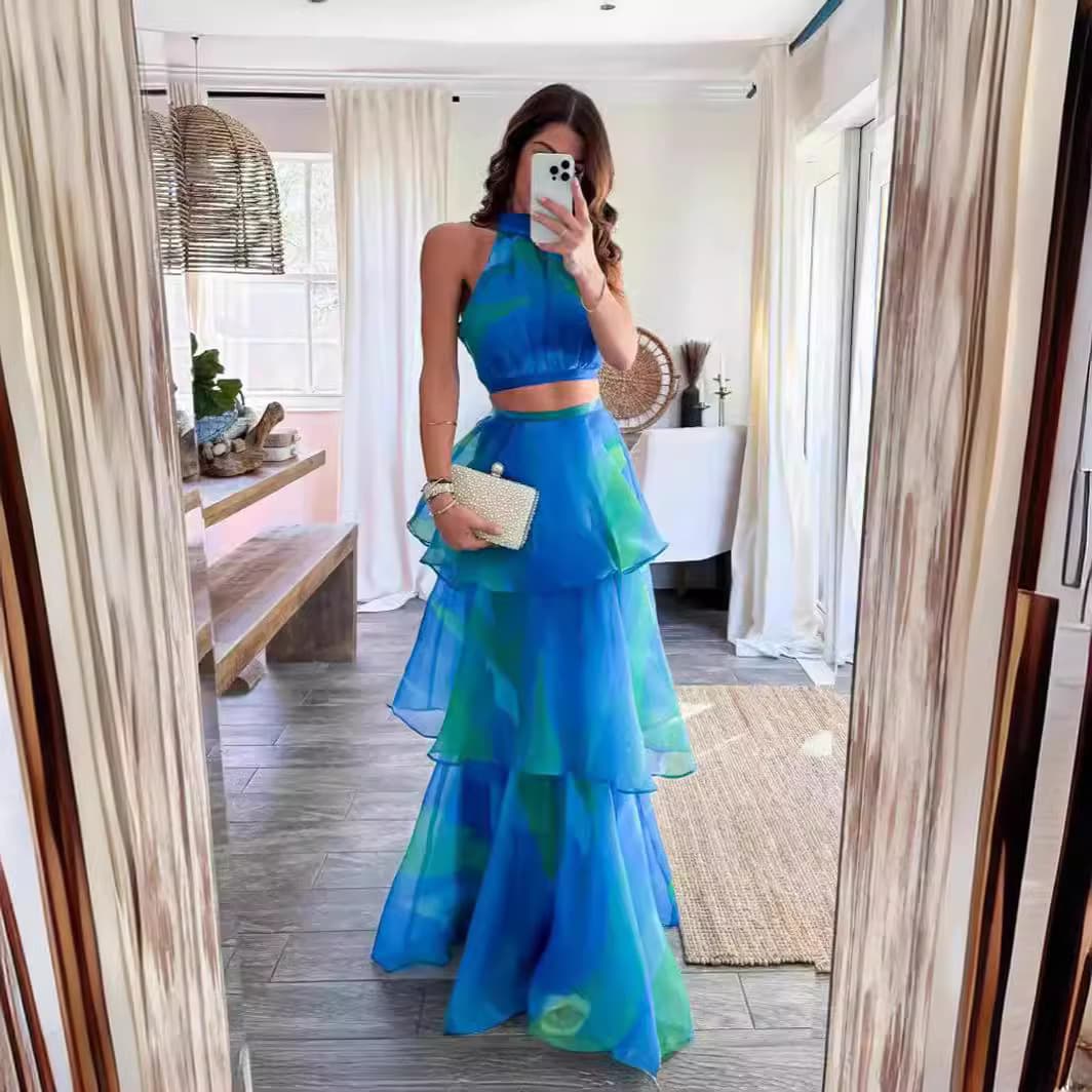 Women's Fashion mesh sleeveless waist cake skirt