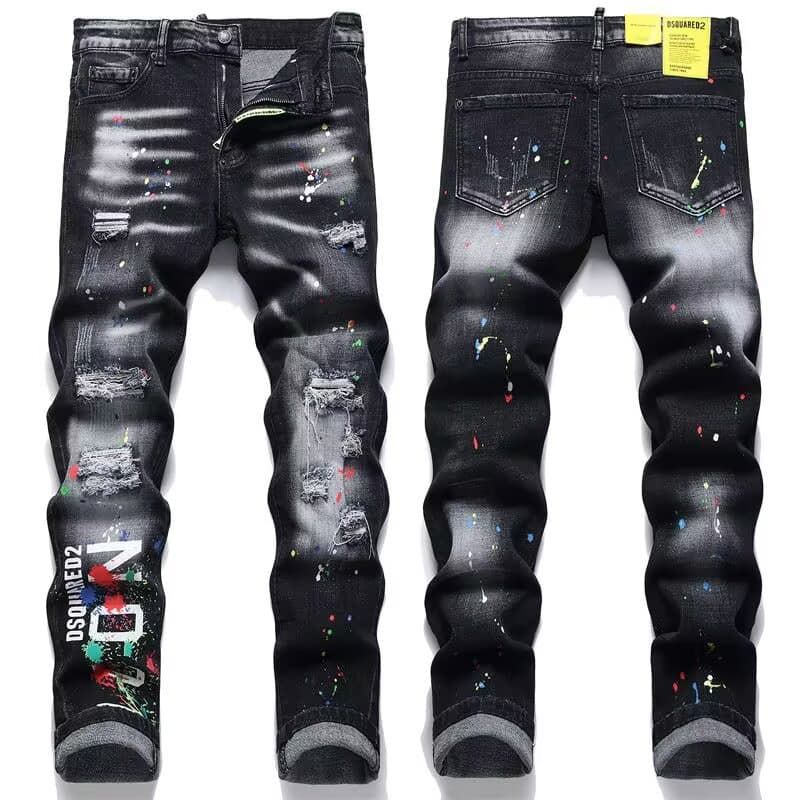 Jean homme tendance à écusson déchiré et brodé, coupe slim décontractée, marque branchée, pantalon long taille mi-haute en mélange de coton