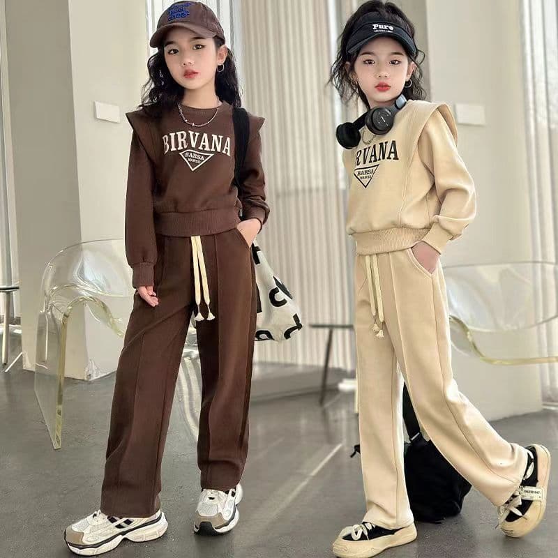 Mother & Kids Girls Suits Spring And Autumn New Style Fashionable Casual Sports Middle Girls Long Sleeved Sweater Two Piece Set Autumn Clothing