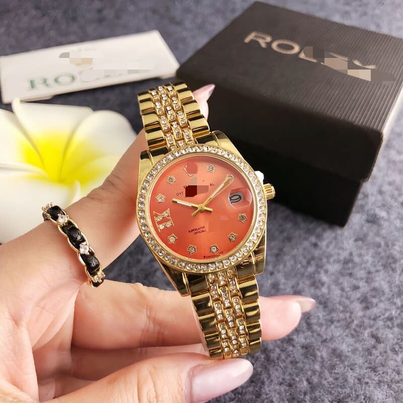 【Avec boîte】Montre femme style coréen business tendance, cadran rond orné de strass, bracelet en acier