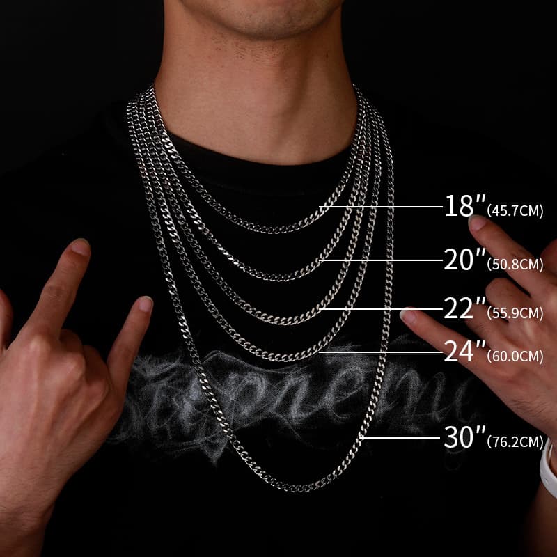 Hop Hip 3-5MM Six-Sided Polished Stainless Steel Cuban Chain Color-Retaining Electroplated Men's Necklace