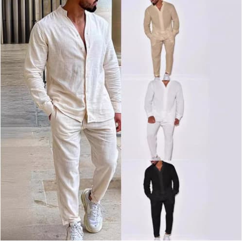 2024 sports linen autumn casual sleeved fashionable workwear long pants two-piece set